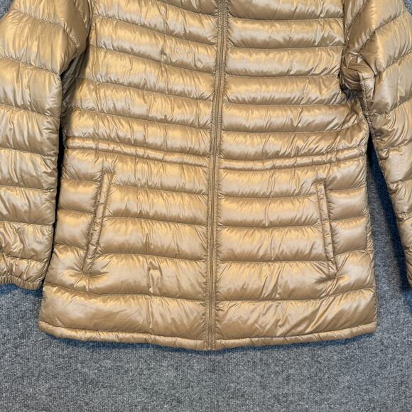 Uniqlo Jacket Womens XL Beige Ultra Light Down Puffer Zip Hooded Cinched - Picture 7 of 11